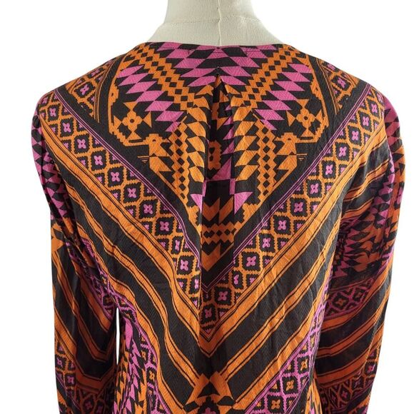 Hale Bob X-Small Multi Color Print All Viscose Blouse Long Sleeves Tie Placard - Picture 11 of 16